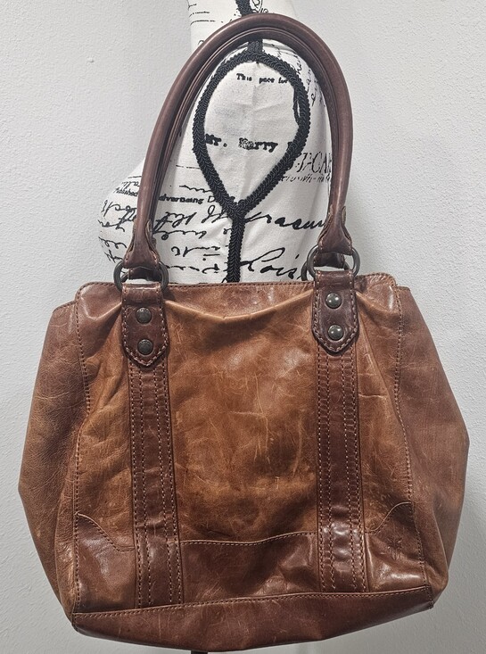 Frye Melissa Vintage Brown Distressed Leather Shoulder Large Tote/Hand Bag